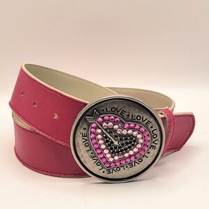 35.5 Y2K Glam VTG Inspired Statment Heart Belt Plate Buckle Love Rhinestone Pink